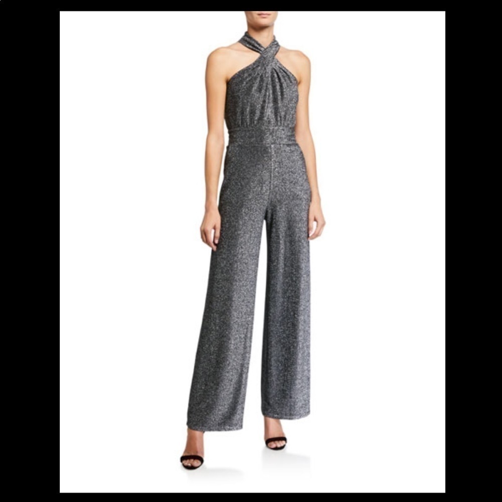 Michael Kors Metallic Twist Front Halter Jumpsuit